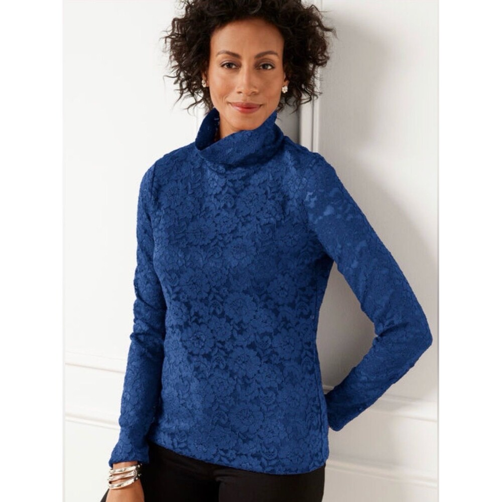 Talbots Lace Turtleneck Pullover Blue Size 1XP NWT